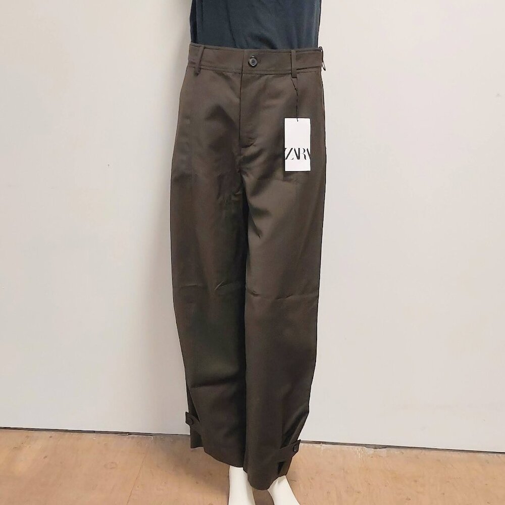 ZARA Olive Green, Military Styling, 100% Wool Crepe, Dress Pants, Size: S